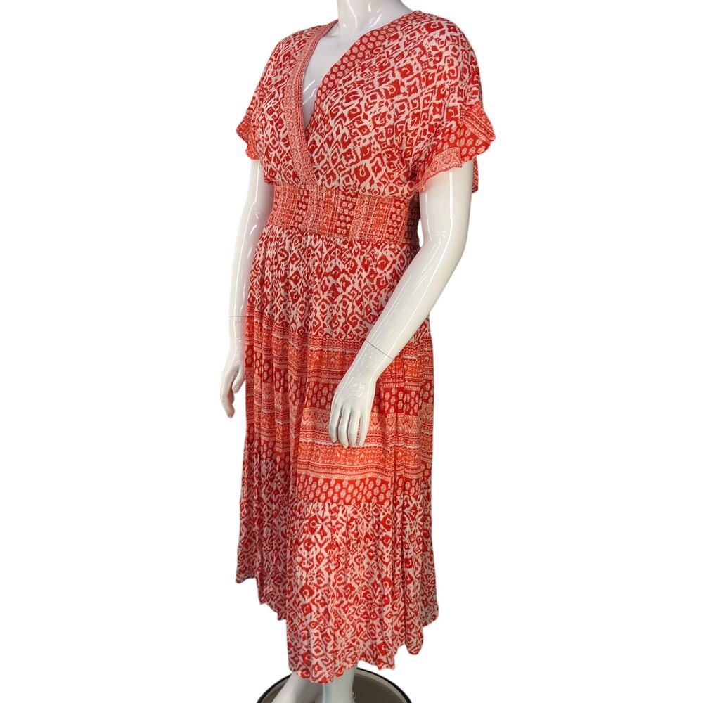 J GEE Womens Size L Dress Floral Midi Smocked Cottage Core Orange *TINY FLAW - Picture 4 of 16